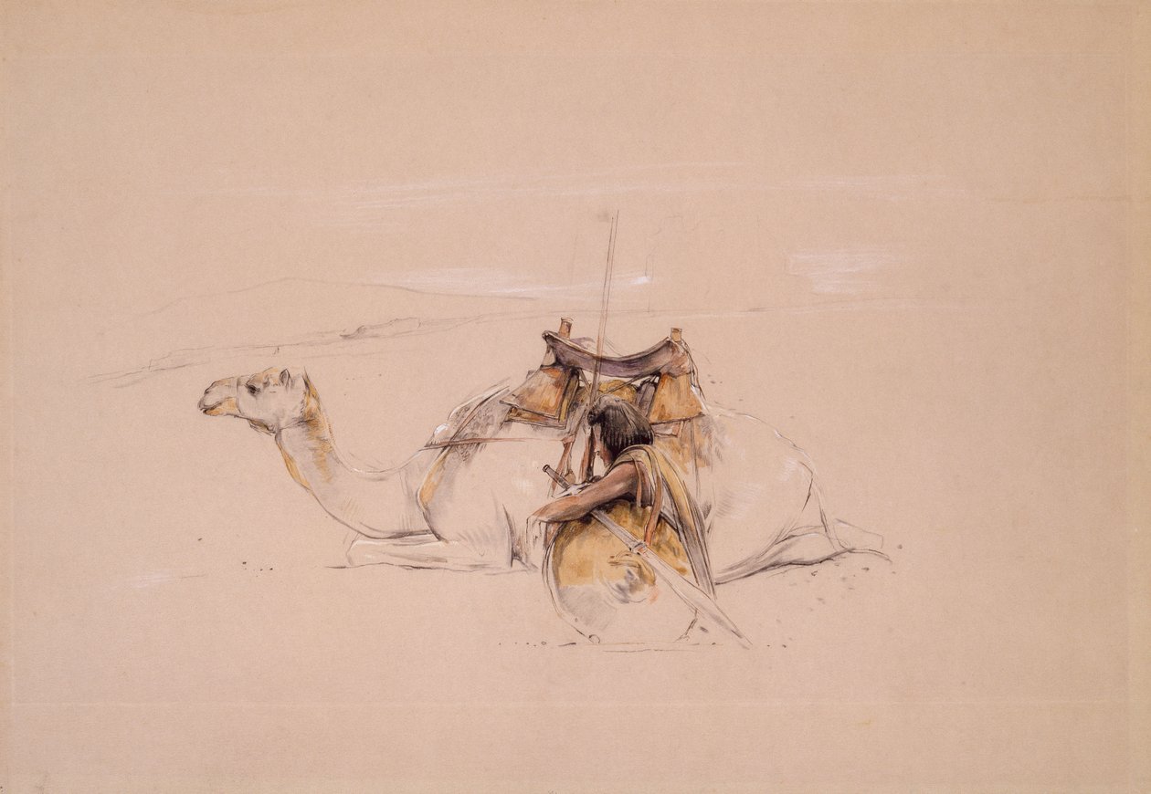 En bisharinarab vid sin kamel (penna och akvarell) av John Frederick Lewis