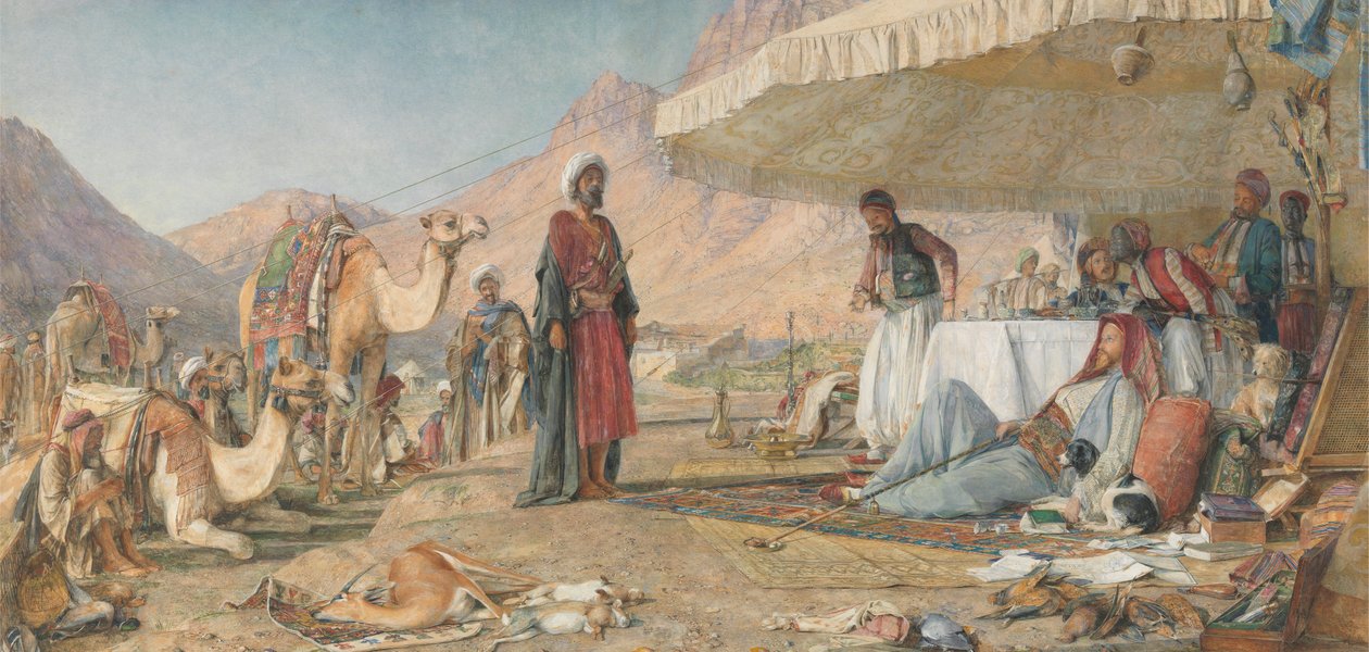 Ett uppriktigt läger i öknen vid berget Sinai. 1842 - Klostret St. Katarina i fjärran av John Frederick Lewis
