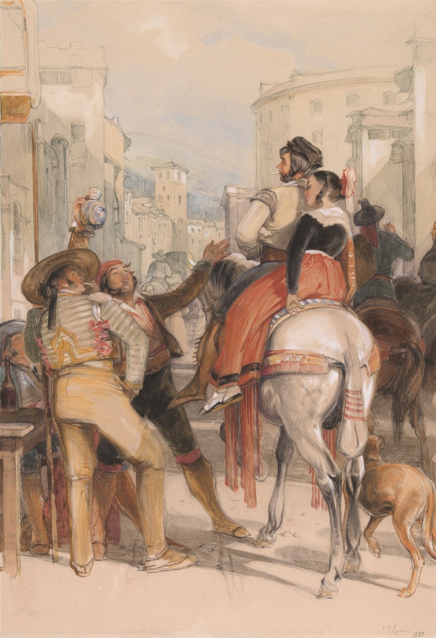 En gatuscen i Granada på dagen för tjurfäktningen av John Frederick Lewis