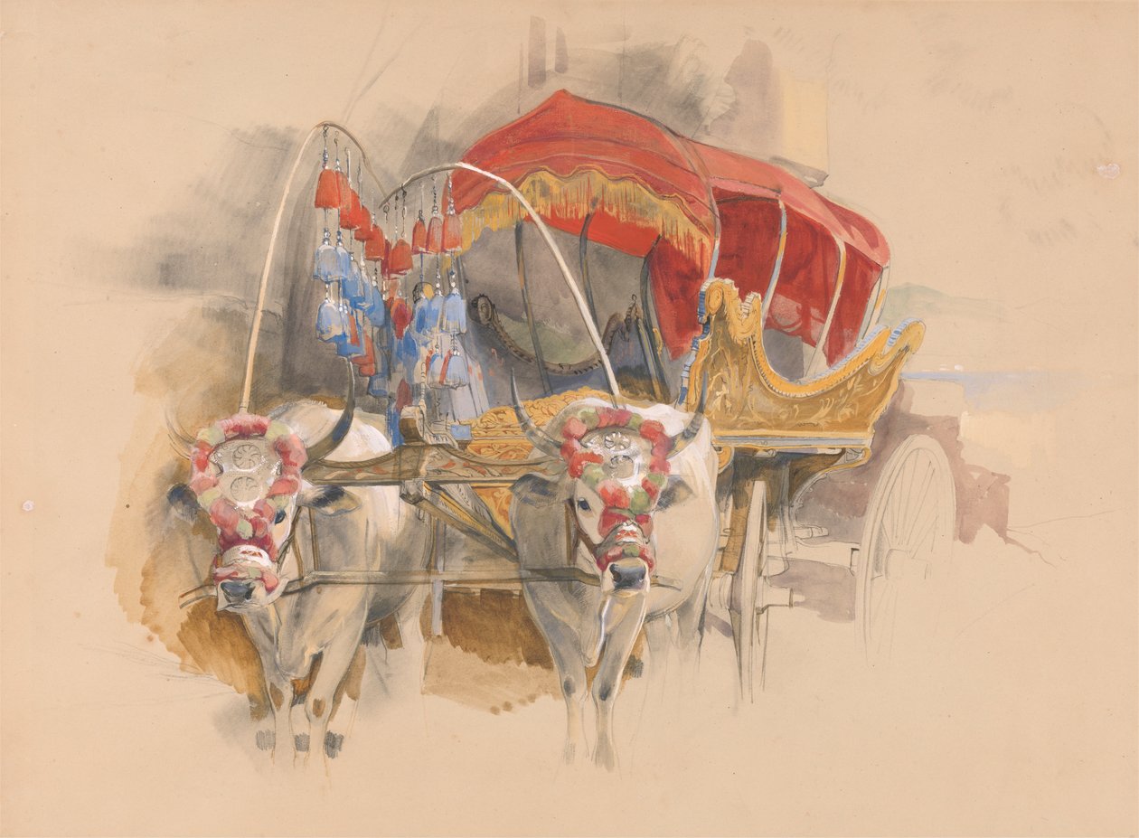 En turkisk araba tecknad av två vita oxar, Konstantinopel av John Frederick Lewis