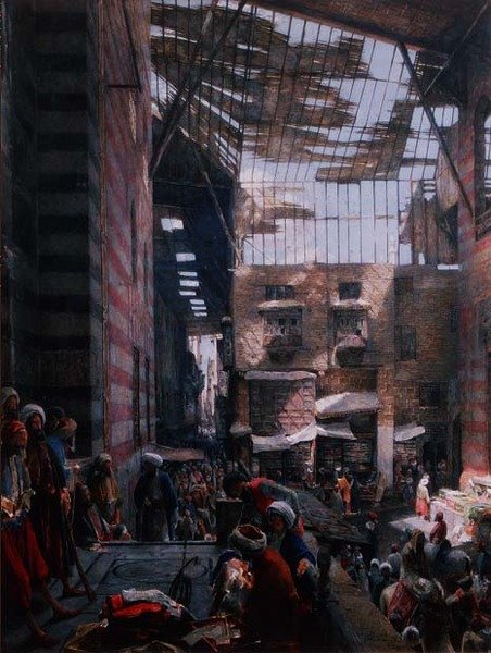 Utsikt över gatan och moskén i Ghooreyah, Kairo av John Frederick Lewis