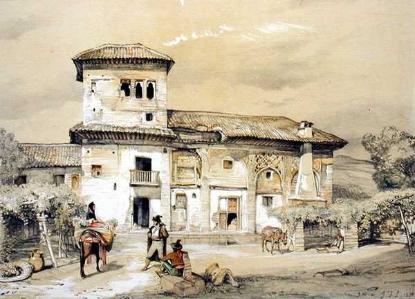 Casa de Frascito Sanchez, ett gammalt hus i Alhambra, från "Sketches and Drawings of the Alhambra" av John Frederick Lewis