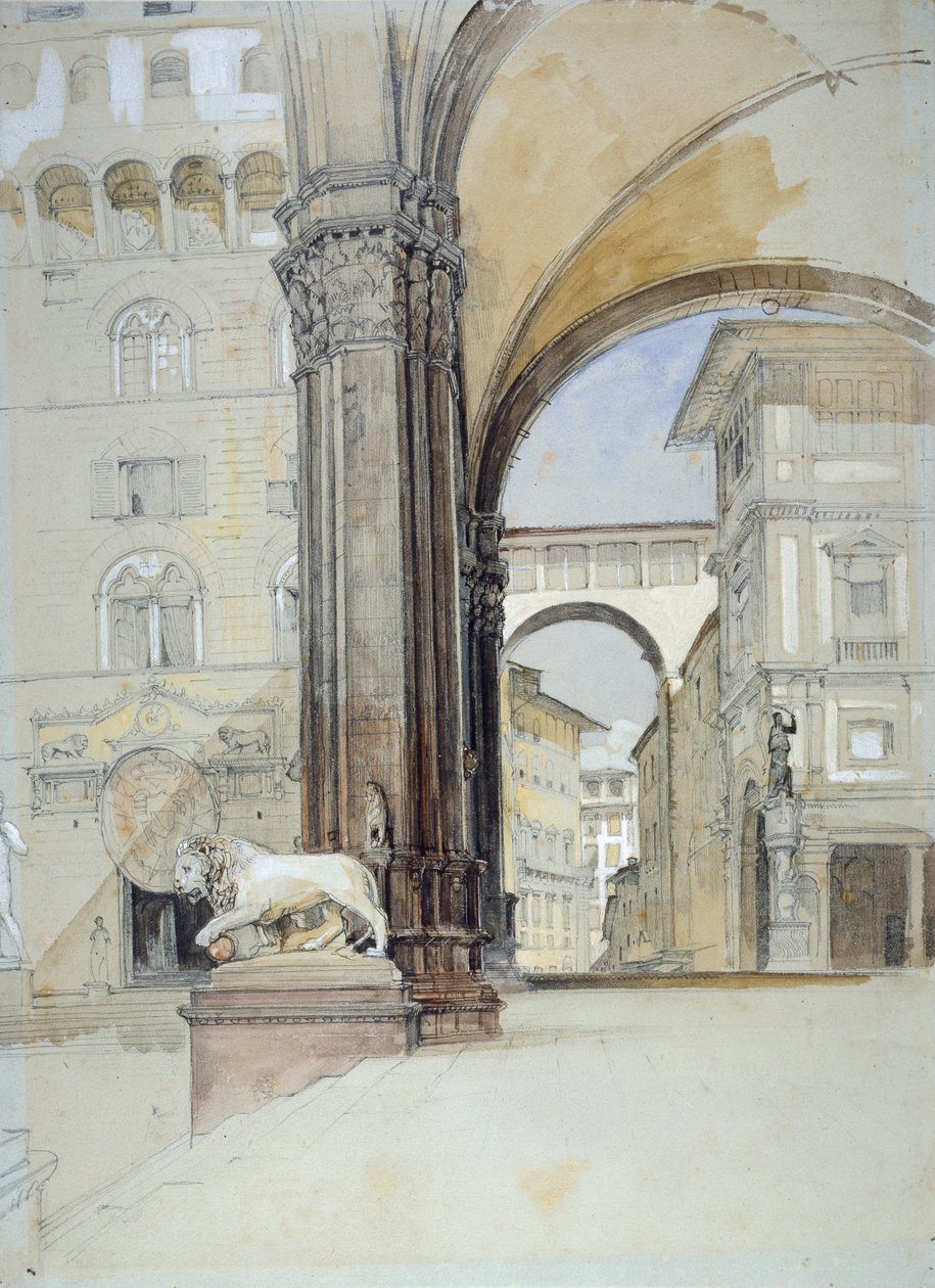 Florens: Palazzo Vecchio och Uffizierna, c1820-talet av John Frederick Lewis