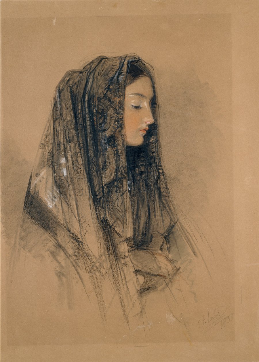 Chef för en italiensk flicka i en mantilla, 1838 av John Frederick Lewis