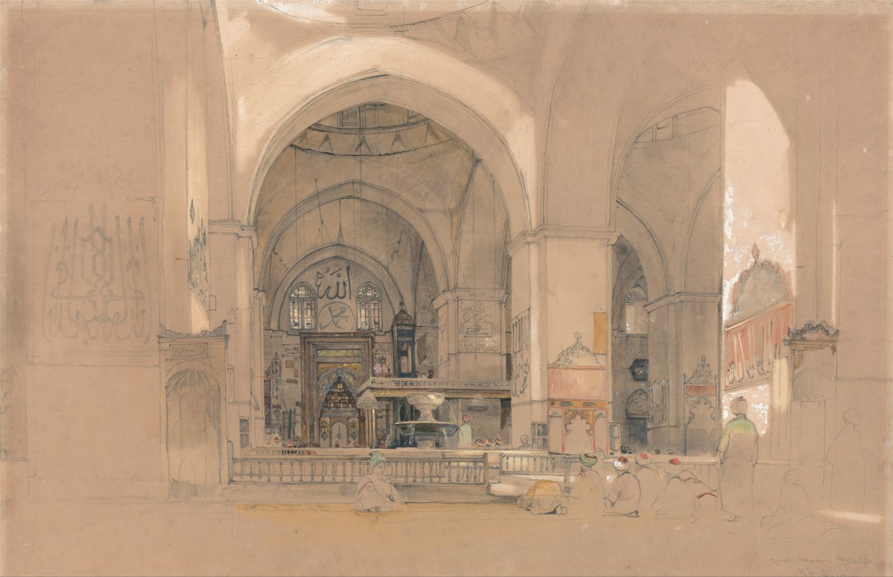 Interiör av den stora moskén, (Ulucami) Bursa, Turkiet av John Frederick Lewis