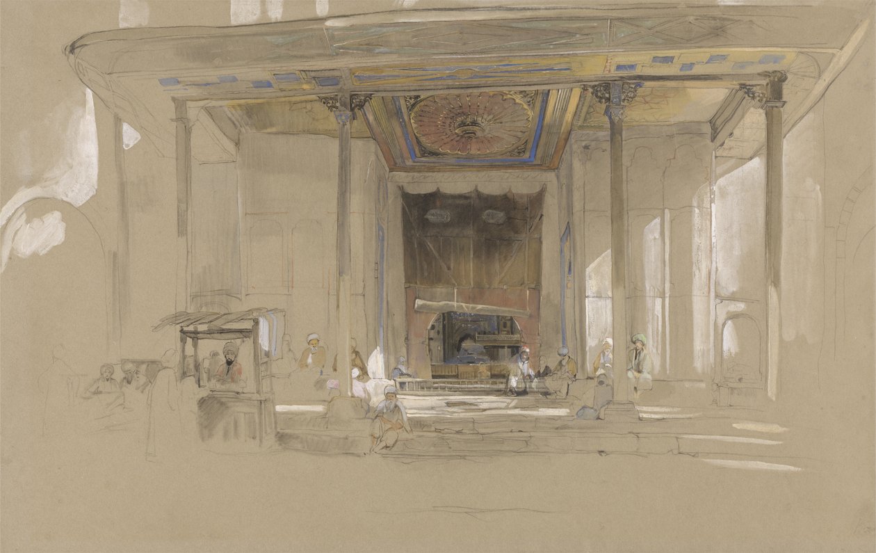 Huvudingången till den stora moskén (Ulucami) Bursa, Turkiet, ca 1840 (wc och kroppsfärg över grafit på vävt papper) av John Frederick Lewis