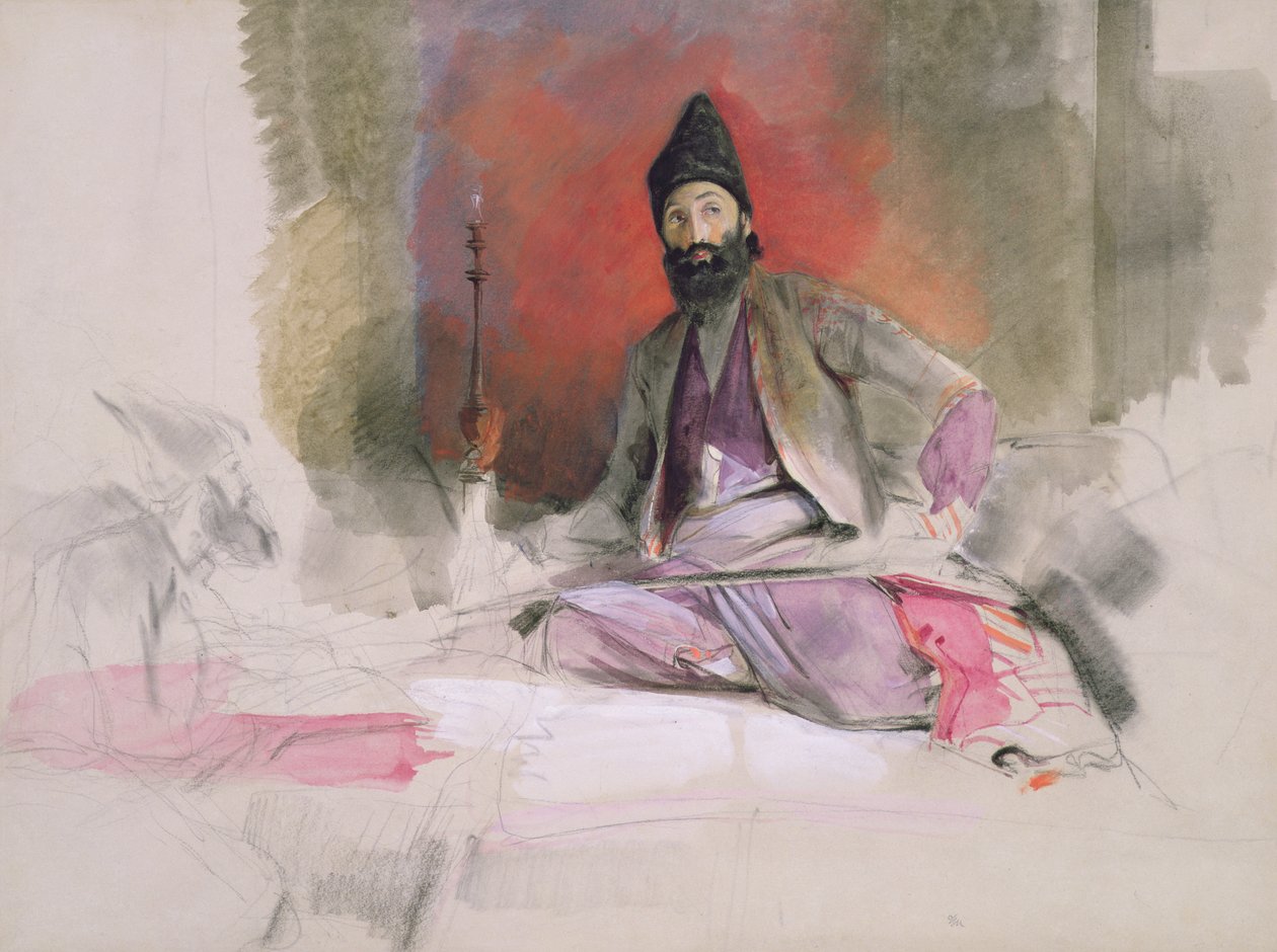 No.0738 Studie av en turkisk magnat, möjligen Hallicoo Mirza, c.1840 (krita, wc och gouache) av John Frederick Lewis