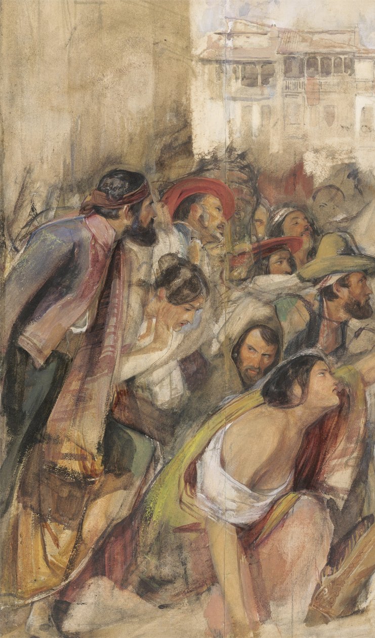 Study for the Proclamation of Don Carlos, c.1834-28 (w/c & kroppsfärg över krita och penna på papper) av John Frederick Lewis
