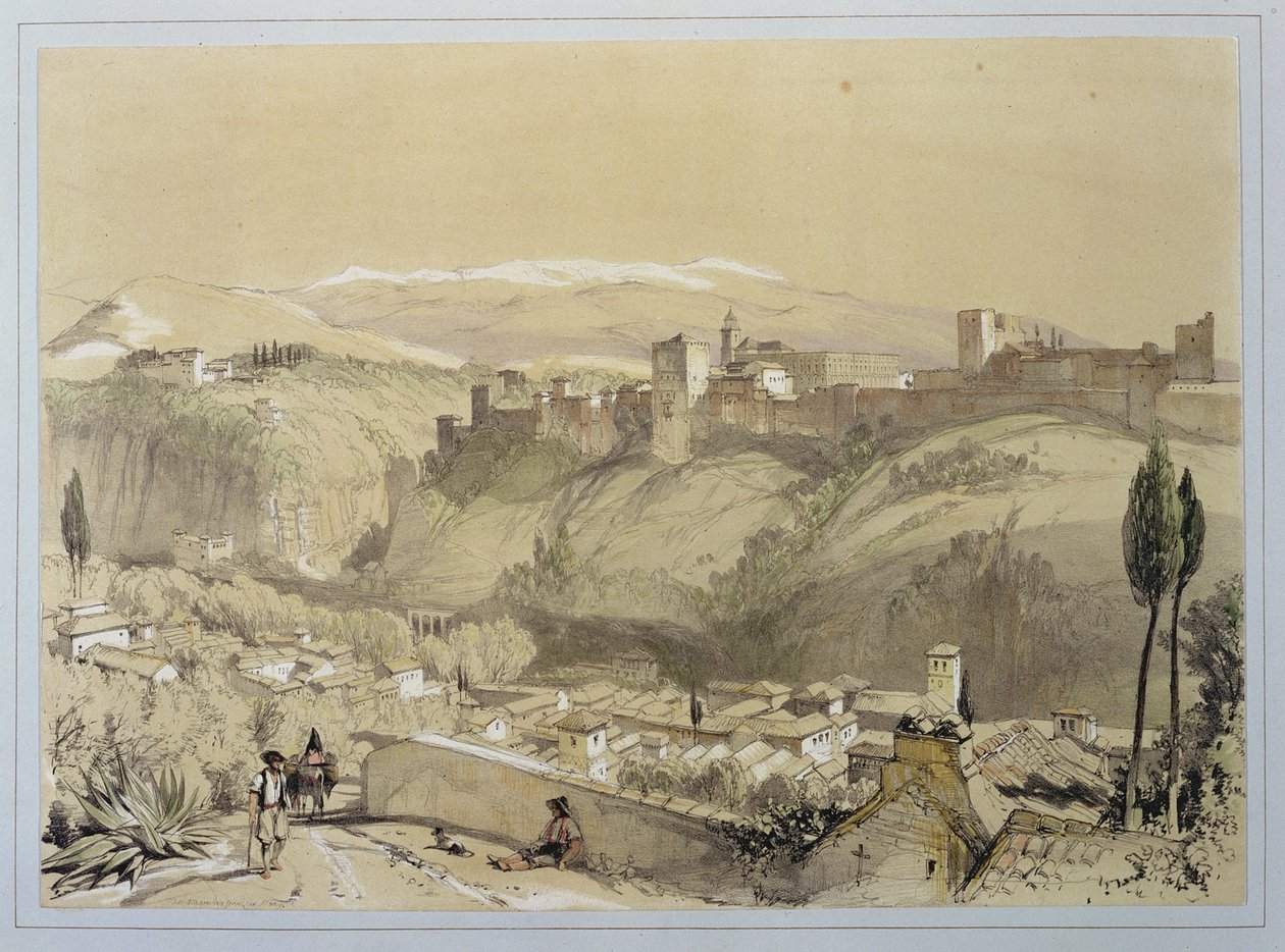 Alhambra från Albay, från "Sketches and Drawings of the Alhambra", graverad av James Duffield Harding (1798-1863), 1835 av John Frederick Lewis