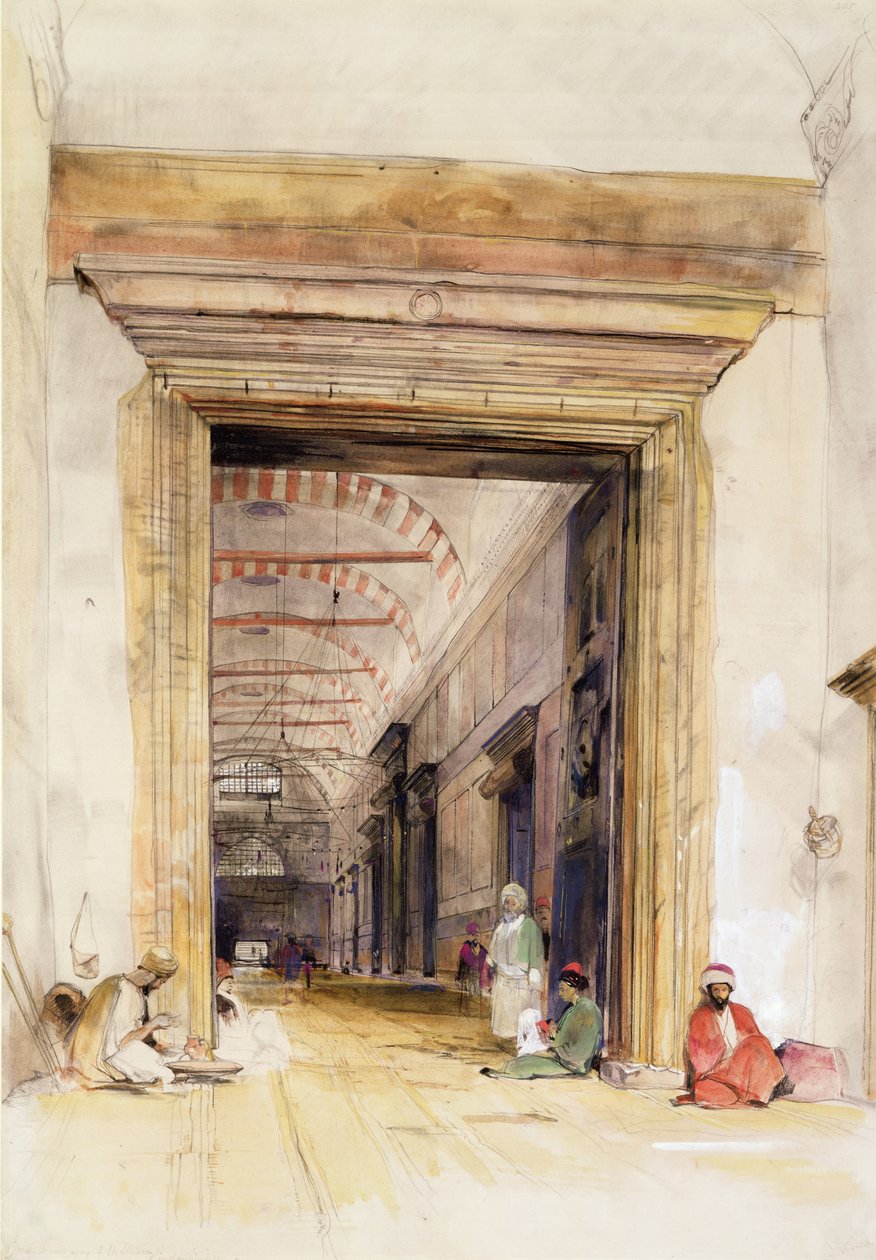 Den stora dörröppningen till moskén Santa Sophia, Konstantinopel (wc över penna förhöjd med kroppsfärg) av John Frederick Lewis