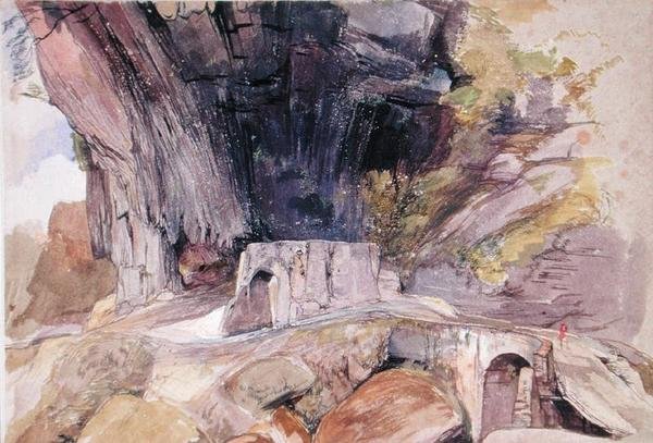 Bergspasset (penna & grått bläck och akvarell på papper) av John Frederick Lewis