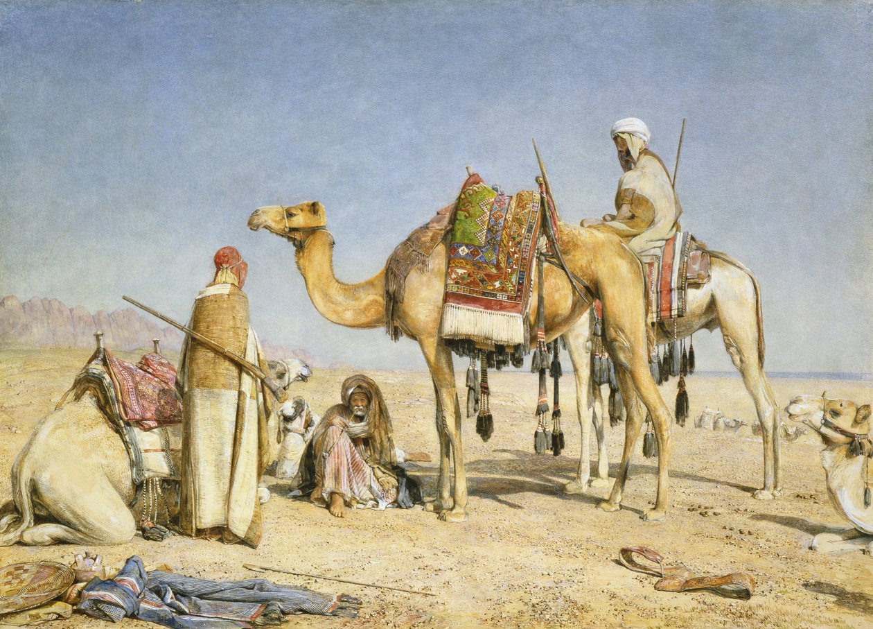 The Noonday Halt, 1853 (wc & gouache över penna på kort) av John Frederick Lewis