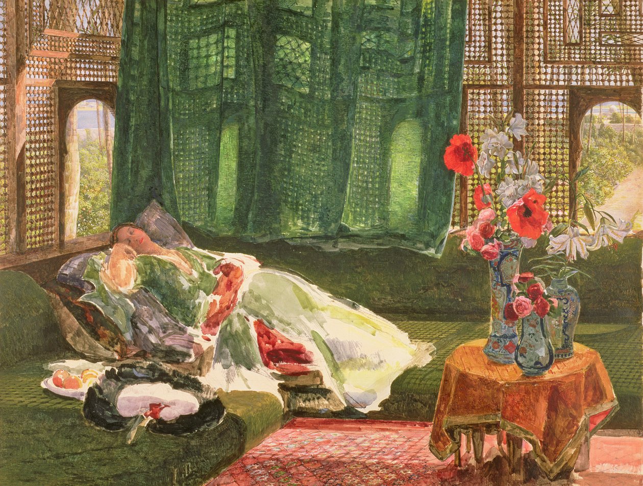 Siestan, ca 1876 (toalett och gouache över grafit) av John Frederick Lewis