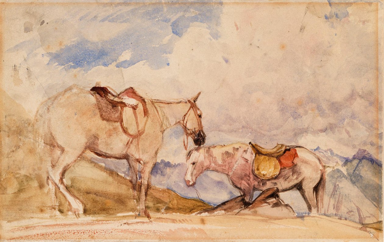Två hästar av John Frederick Lewis