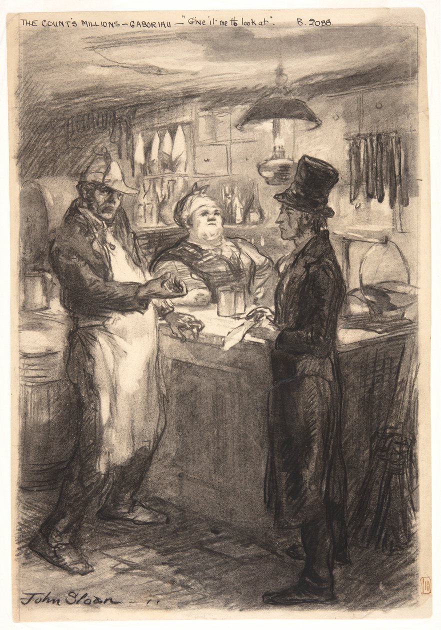 "Vad är det här för räkning? Ge mig den att titta på." av John French Sloan