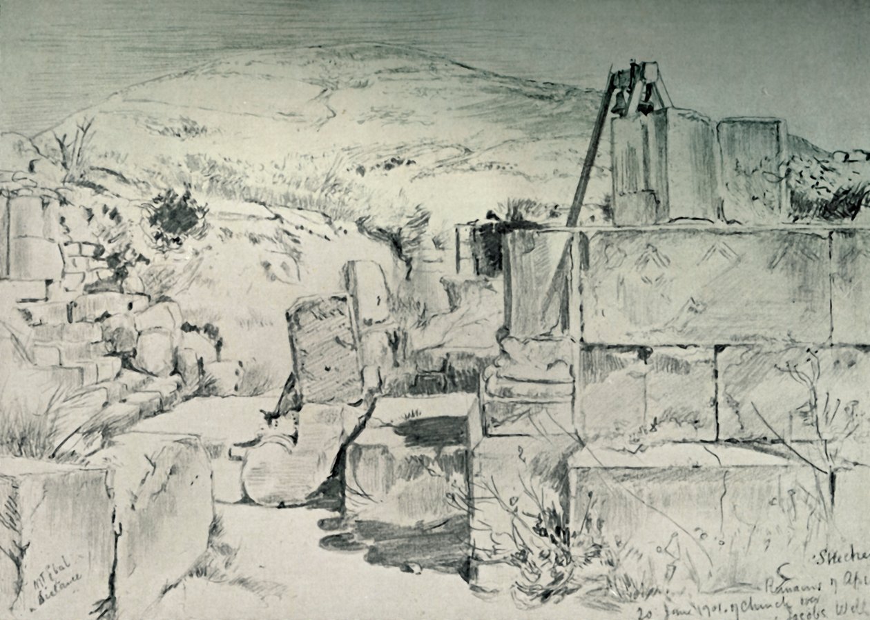 Absid från det fjärde århundradets kyrka över Jacobs brunn vid Shechum Nablus, 1902. av John Fulleylove