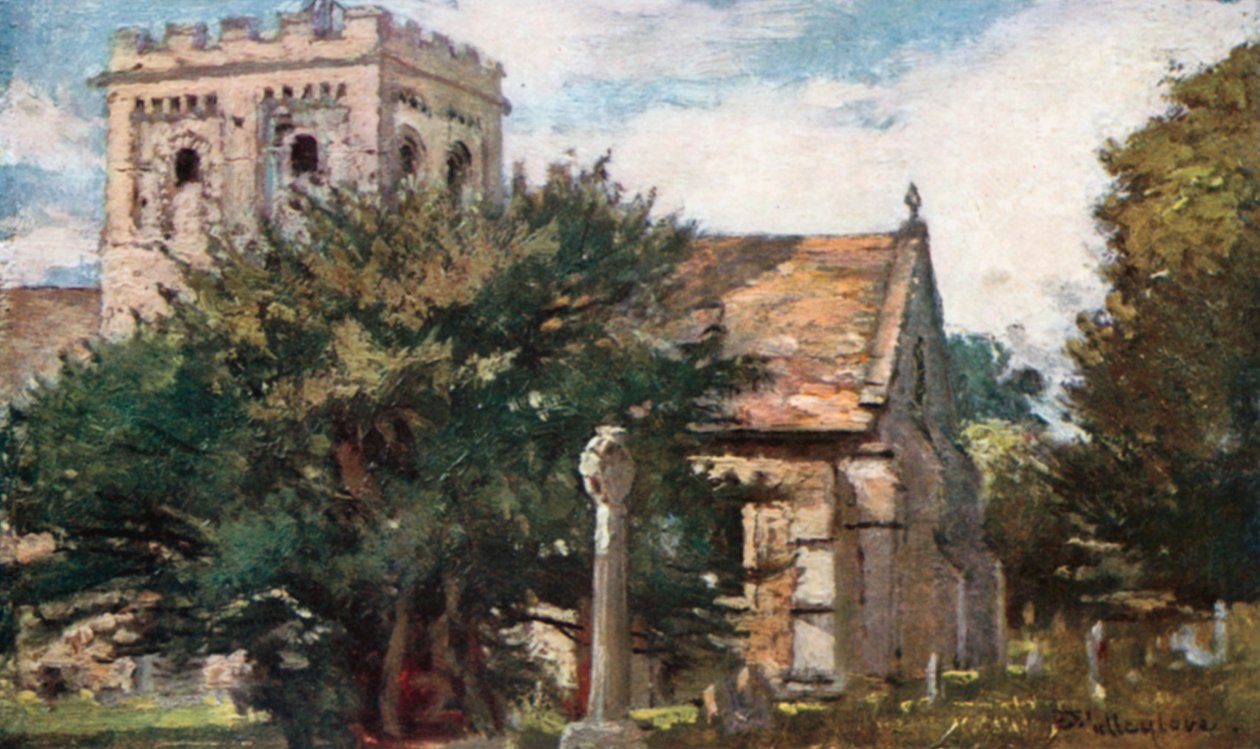 Iffleys kyrka från sydost (färglitografi) av John Fulleylove