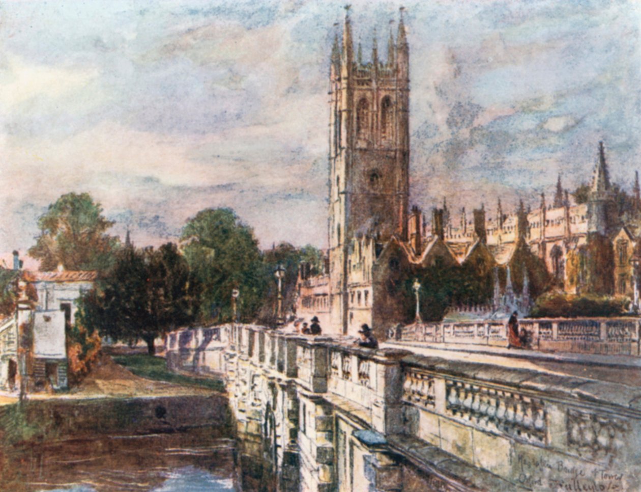 Magdalen Tower and Bridge (färglitografi) av John Fulleylove