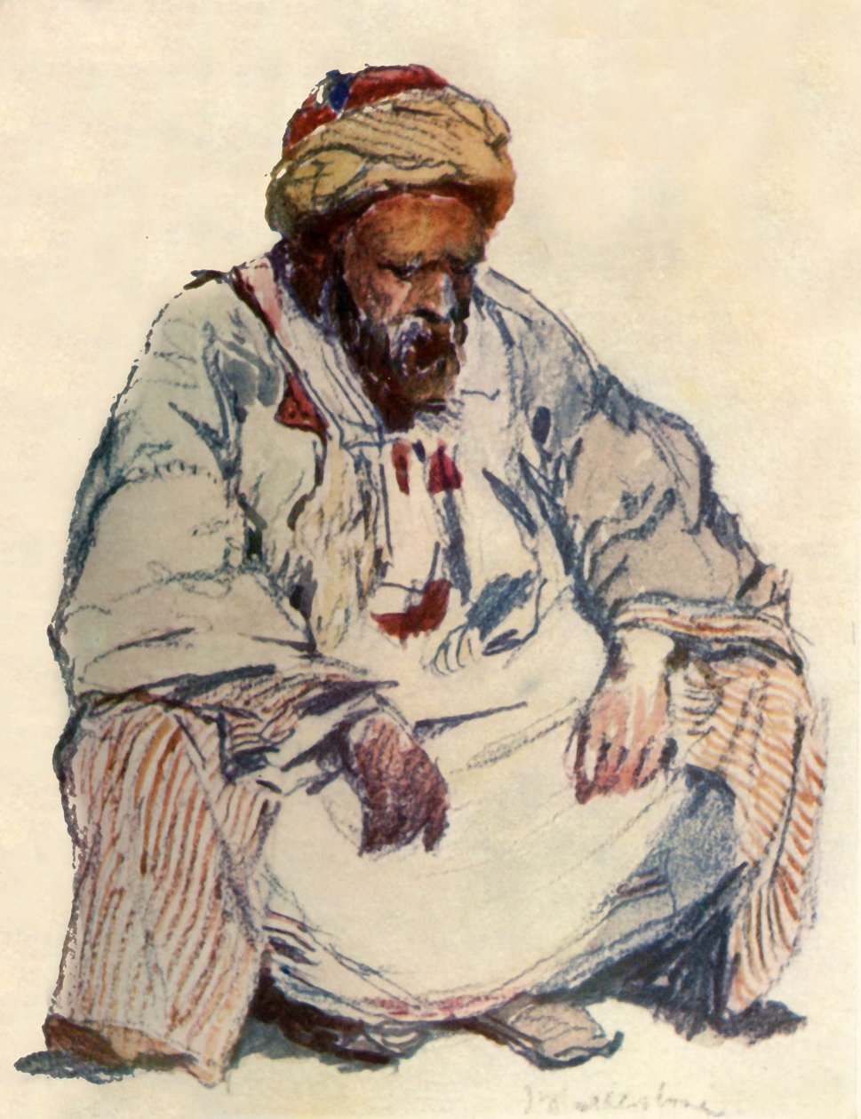 Sittande figur av syrisk herde i fårskinnsrock, 1902. av John Fulleylove