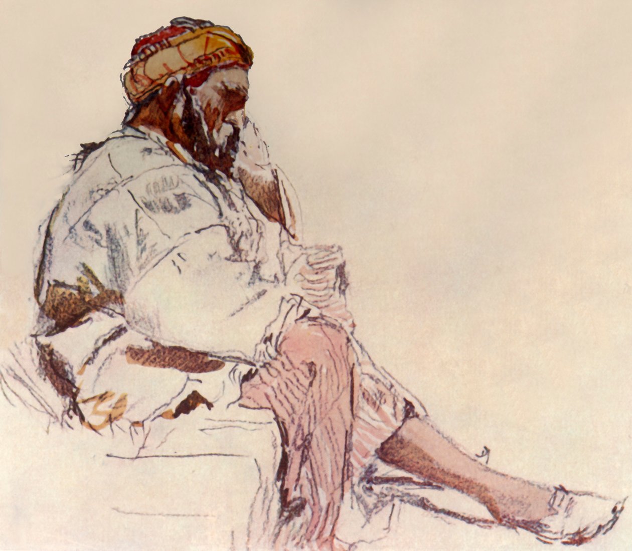 Syrisk bonde sittande: i profil, 1902. av John Fulleylove