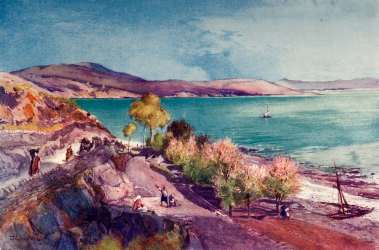 Galileiska sjön, blickande norrut från Tiberias, 1902. av John Fulleylove