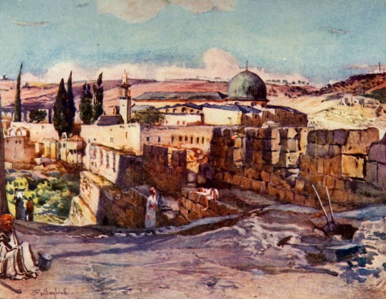 Moskén i El Aksa från insidan av Jerusalems södra mur, 1902. av John Fulleylove