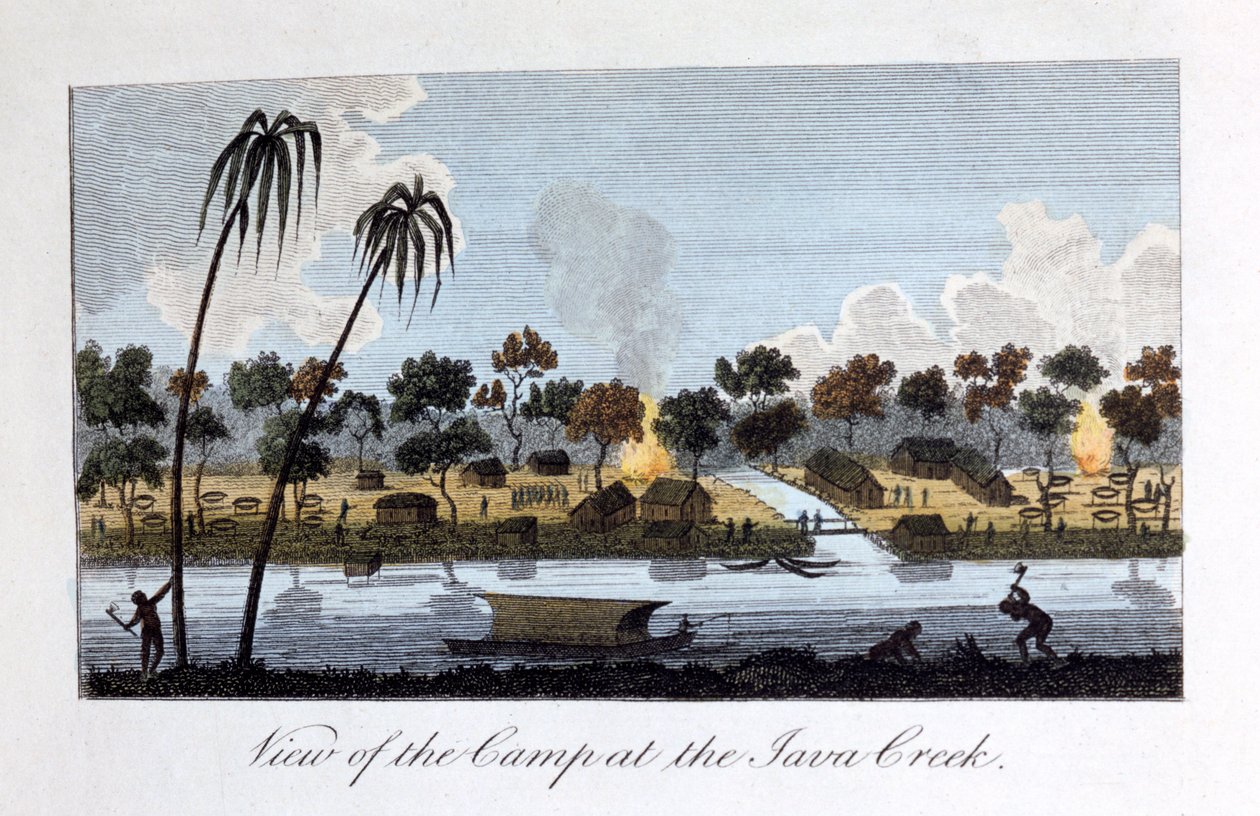 Utsikt över lägret vid Java Creek, 1813 av John Gabriel Stedman