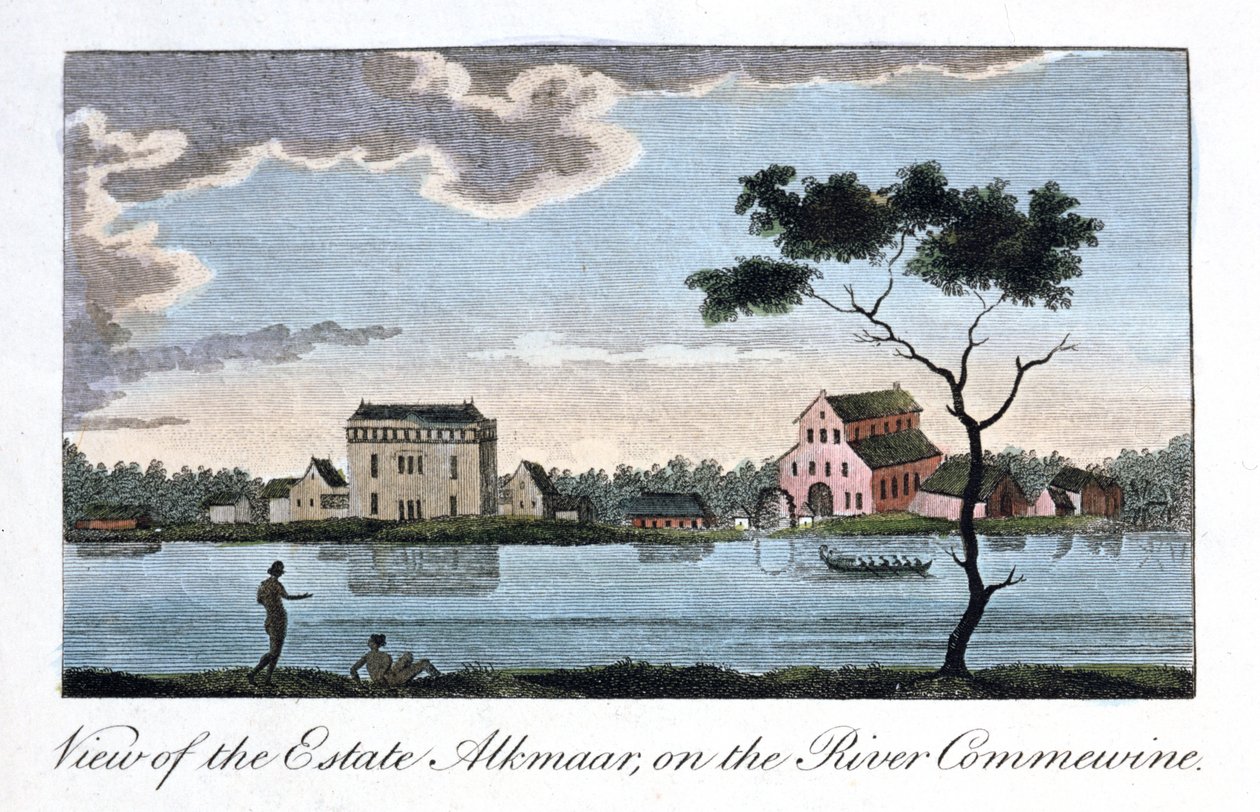 Utsikt över godset Alkmaar, vid floden Commewine, 1813 av John Gabriel Stedman