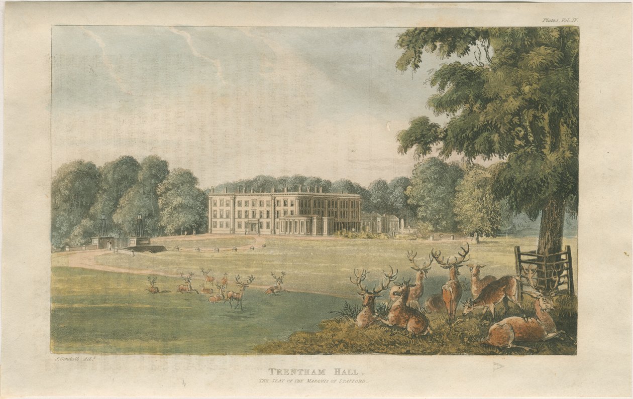 Trentham Hall: färgad litografi, nd [c 1824] (tryck) av John Gendall
