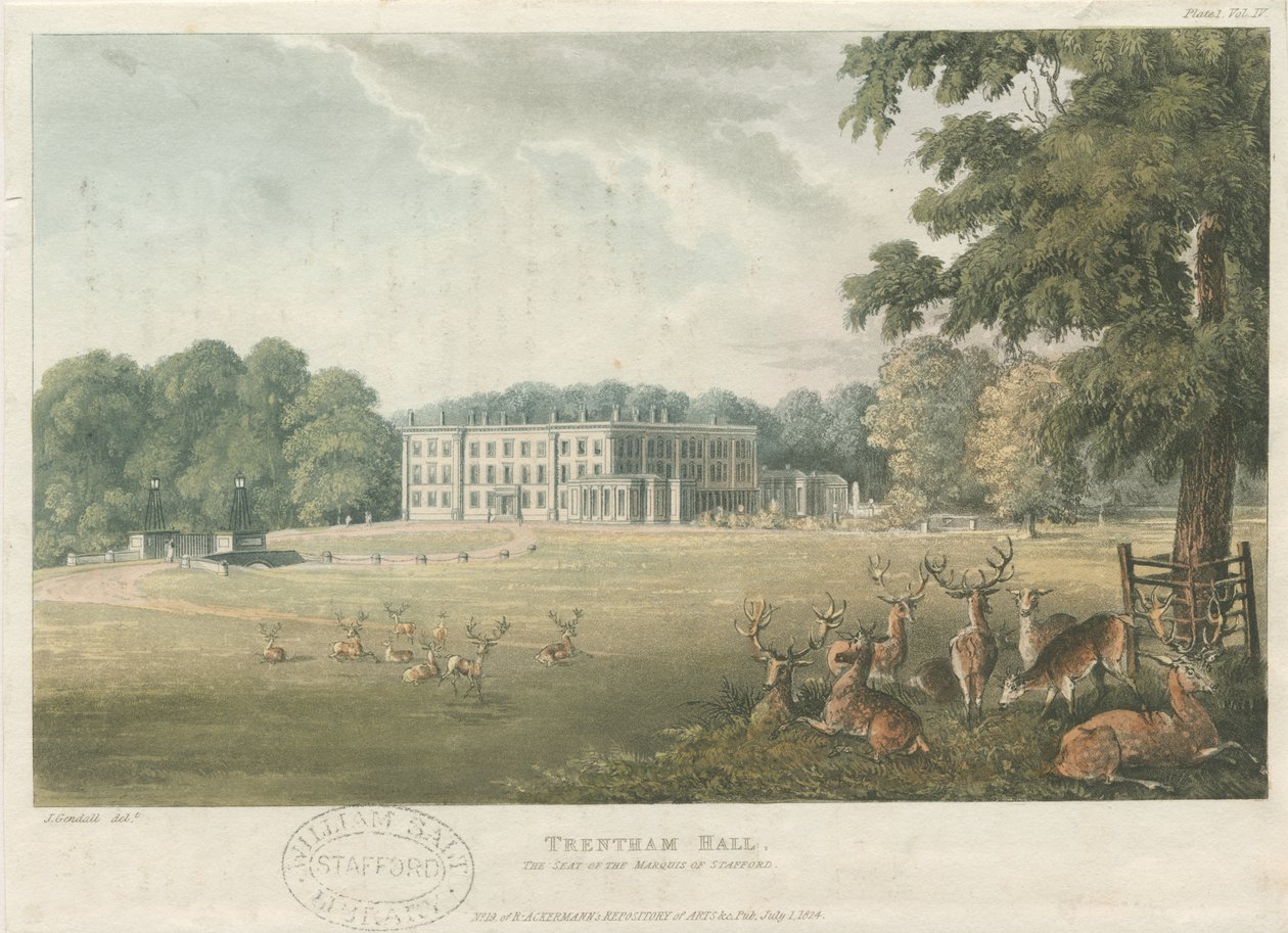 Trentham Hall: färgad litografi, nd [c 1824] (tryck) av John Gendall