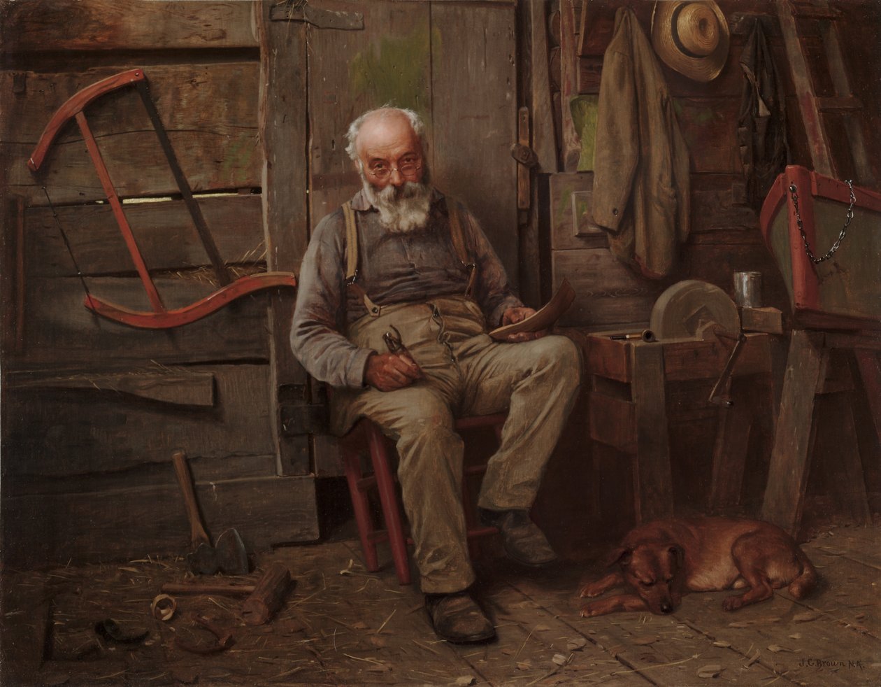Båtbyggare, ca 1904 (olja på duk) av John George Brown
