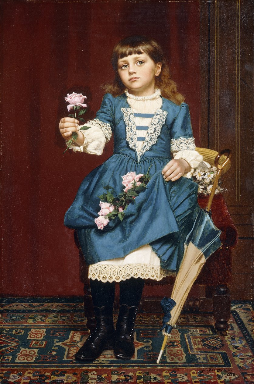 Daisy McComb håller en rosa ros, 1888 av John George Brown