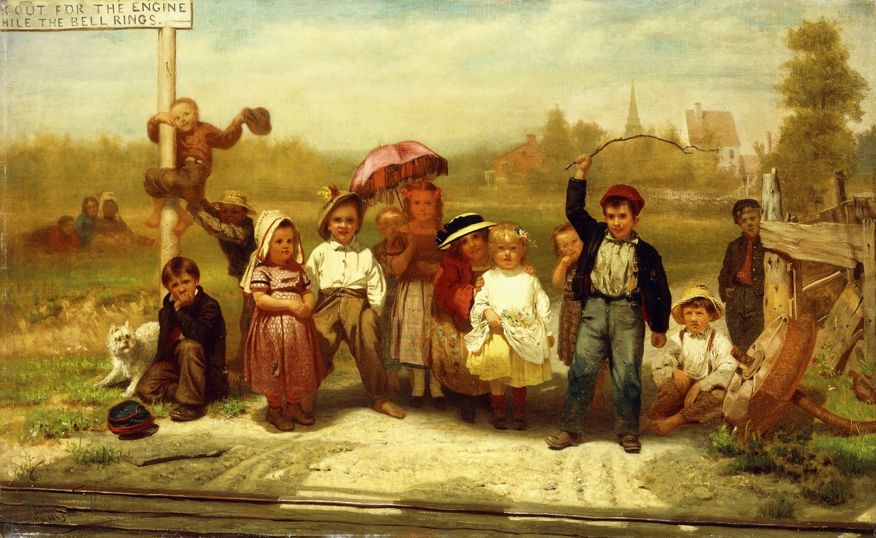 Håll utkik efter motorn medan klockan ringer, 1863 av John George Brown
