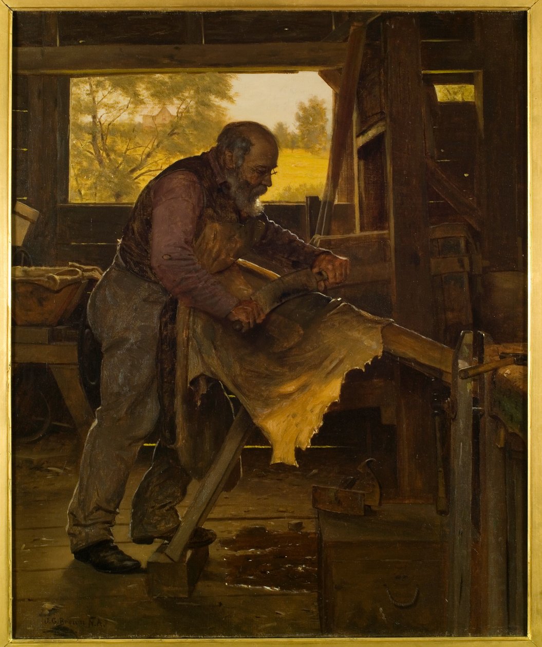 Förbereder ett rådjursskinn, 1904 av John George Brown