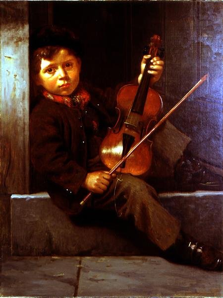 The Boy Violinist (olja på duk) av John George Brown