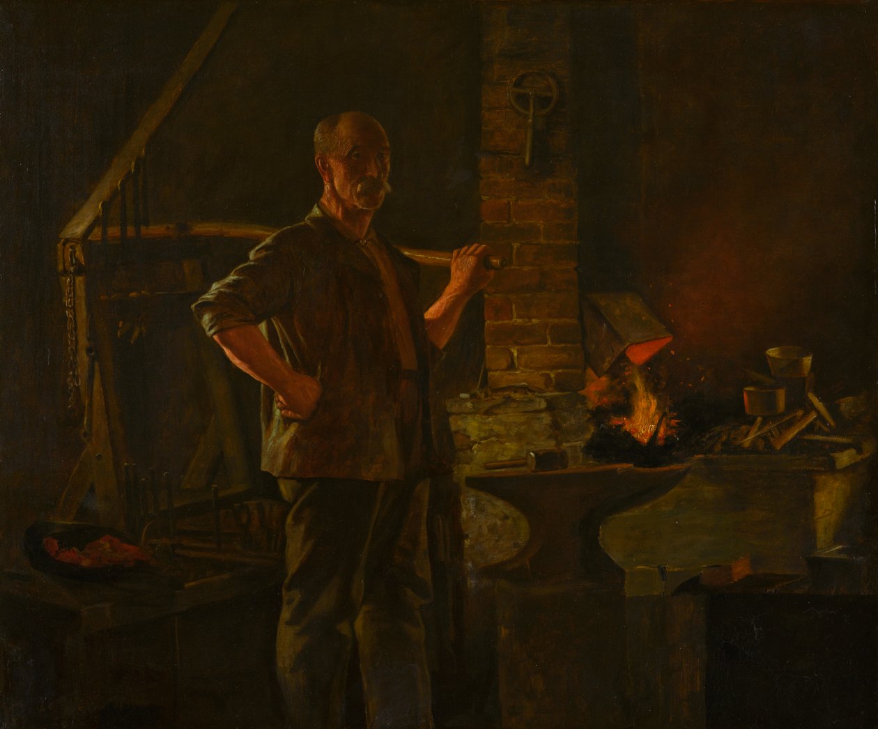The Village Blacksmith, ca 1900 (olja på duk) av John George Brown