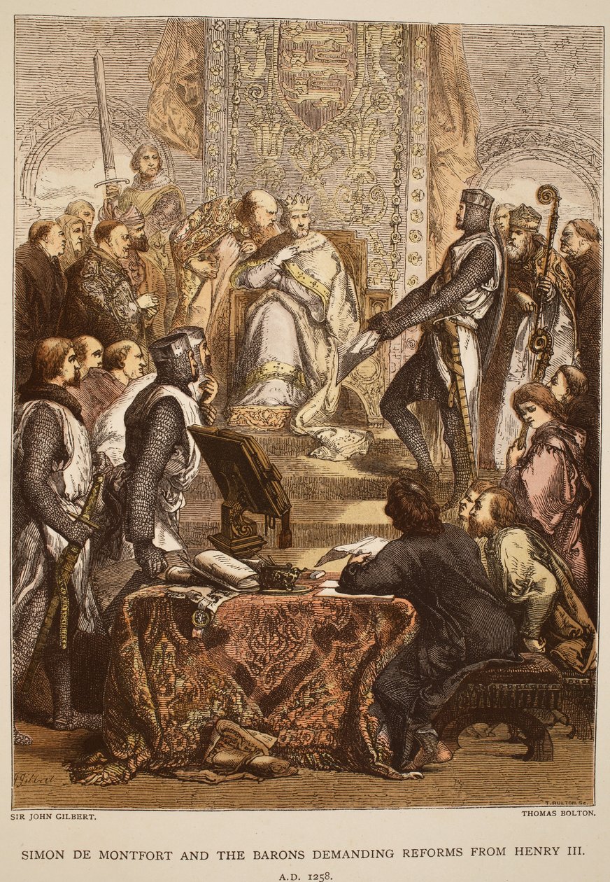 Simon de Montfort och baronerna kräver reformer av Henrik III, 1258, graverad av Thomas Bolton av John Gilbert