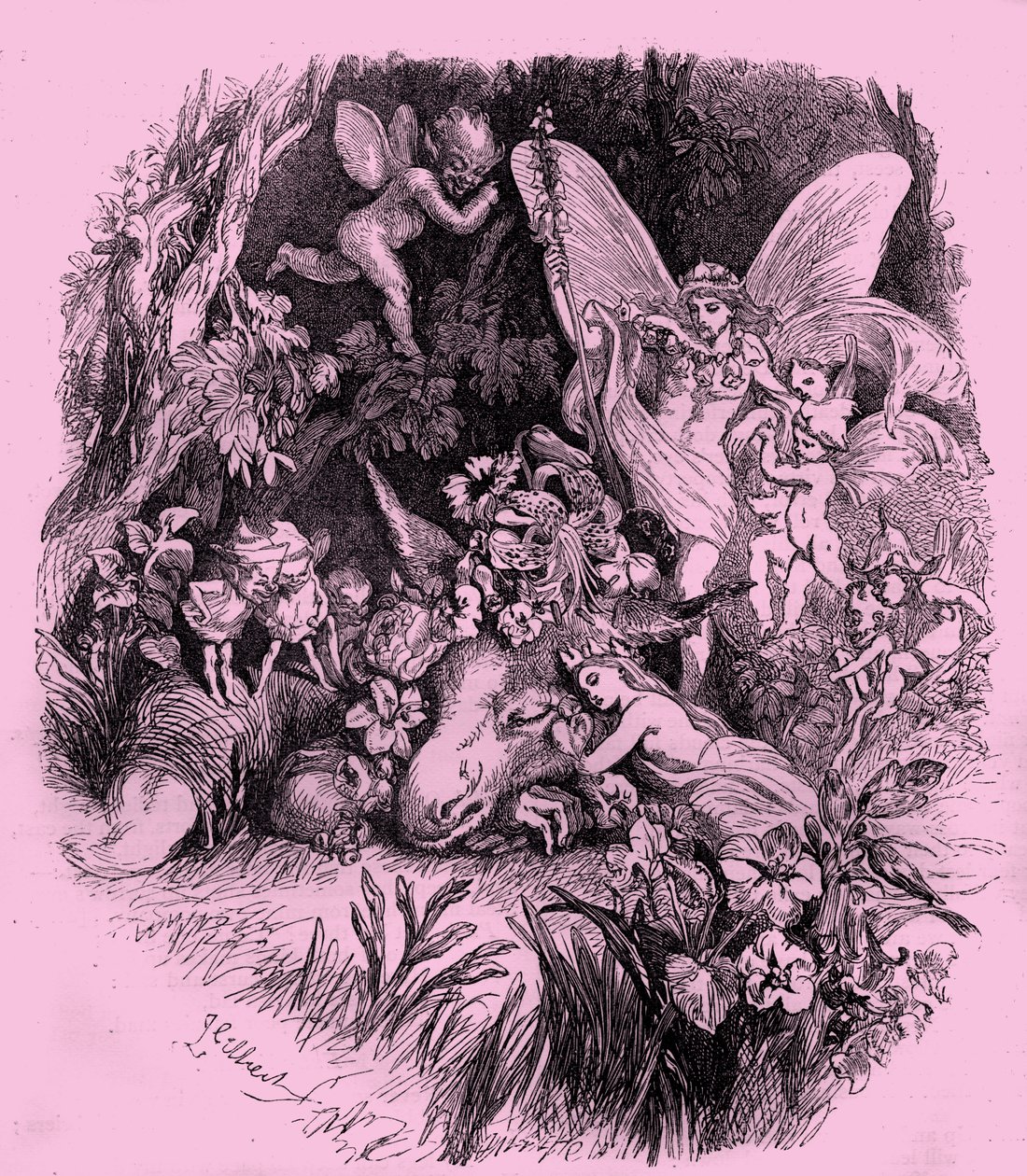 Titania och botten i en midsommarnattsdröm av John Gilbert
