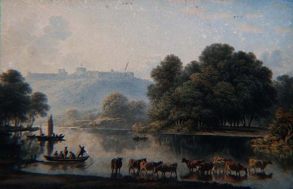 En utsikt över Windsor Castle från Themsen (akvarell) av John Glover