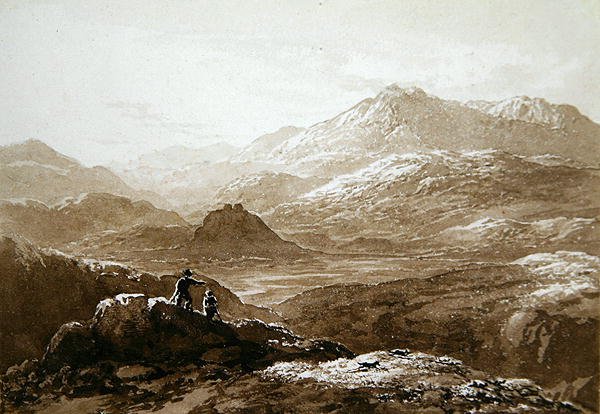 Dolwyddelan Castle och Moel Siabod (akvarell på papper) av John Glover