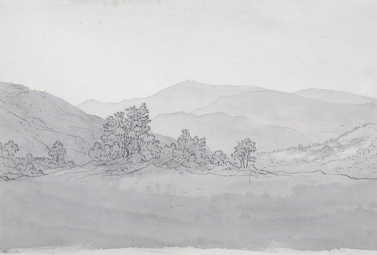 Llantysilio Mountain, Wales (penna, bläck och tvätt på papper) av John Glover
