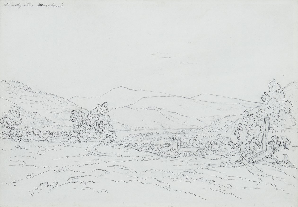 Llantysilio Mountain, Wales (penna, penna och bläck på papper) av John Glover