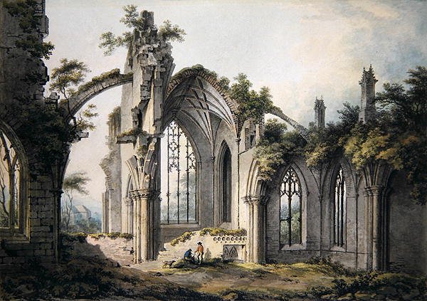 Melrose Abbey (akvarell på papper) av John Glover