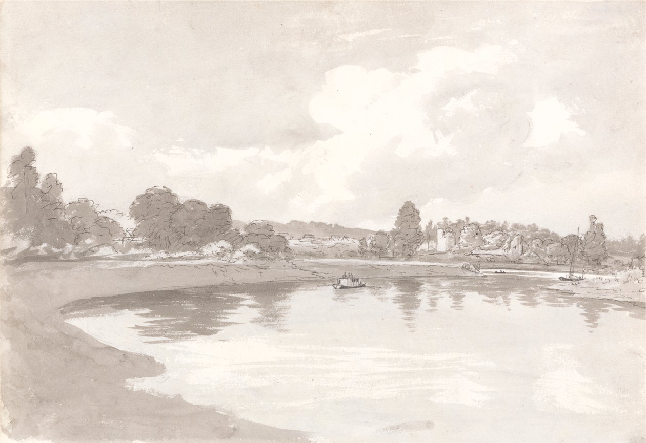 På floden Wye med Wilton Castle Ruins på en krök i floden av John Glover