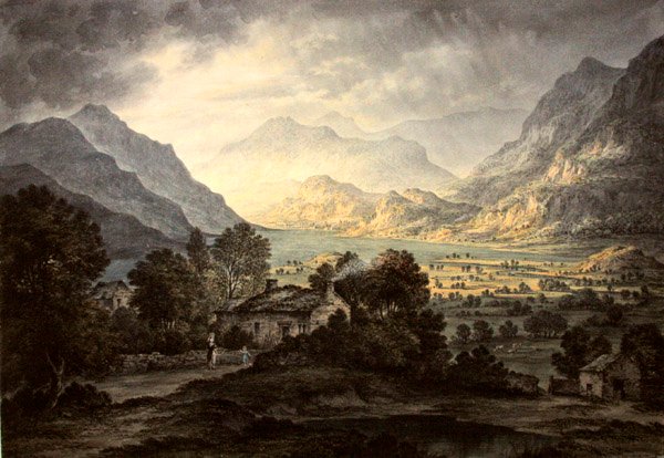 Place Fell and Helvellyn, Ullswater, från Gowbarrow Park (akvarell med gummi arabicum på papper) av John Glover