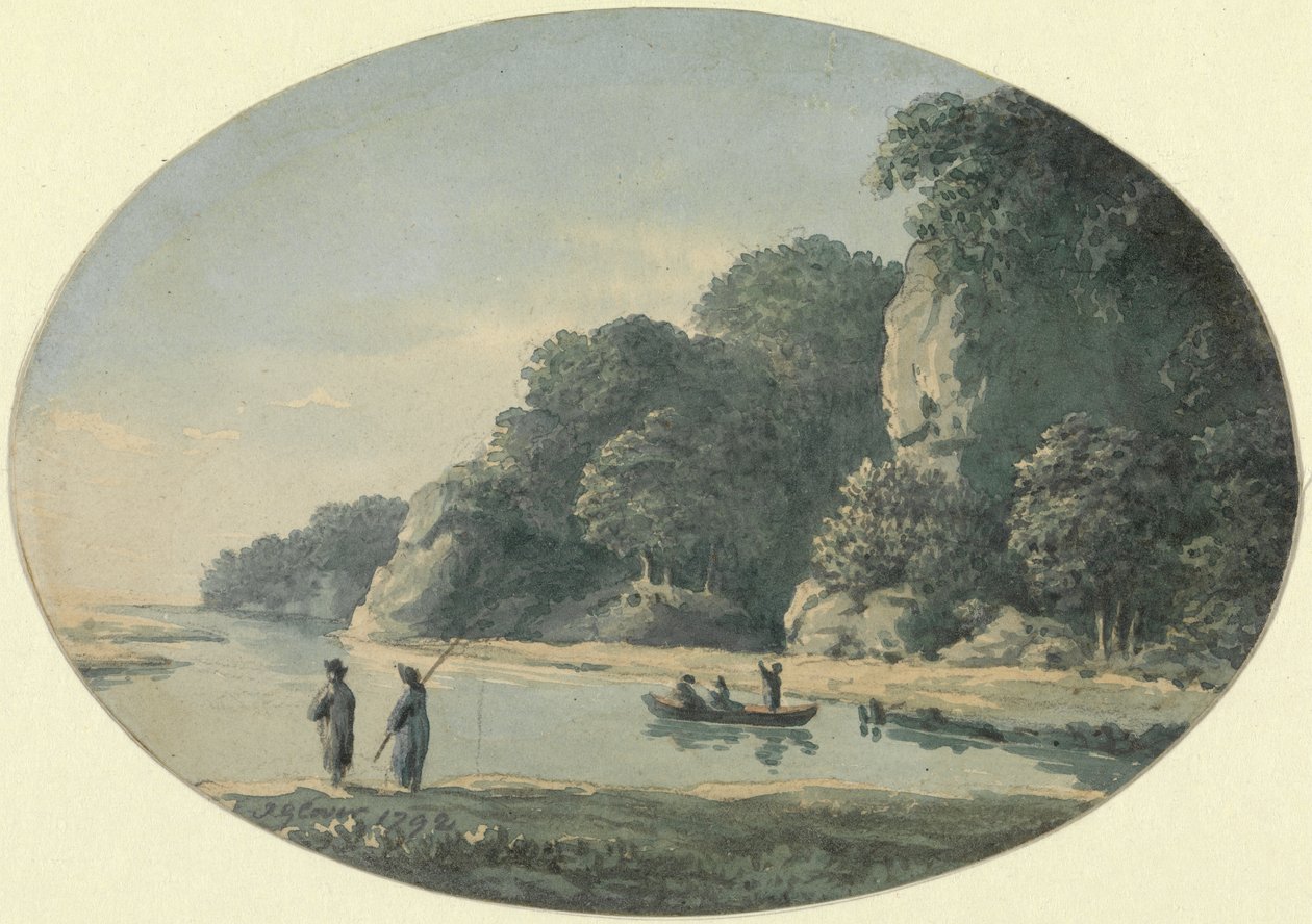 Flod med fiskare, 1792 (wc över grafit på papper) av John Glover
