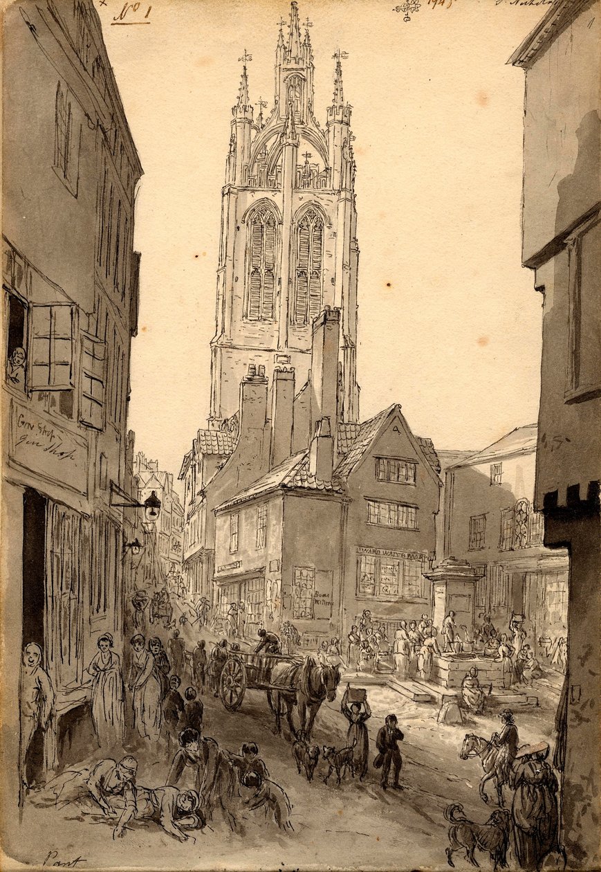 The Old Gin Shop nära St. Nicholas Church, Newcastle av John Glover