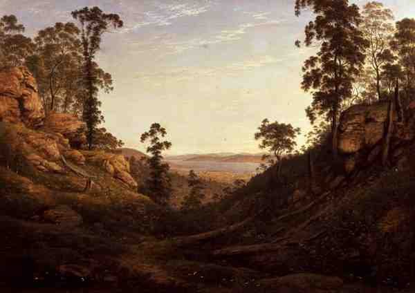 Floden Derwent och staden Hobart, Tasmanien (olja på duk) av John Glover