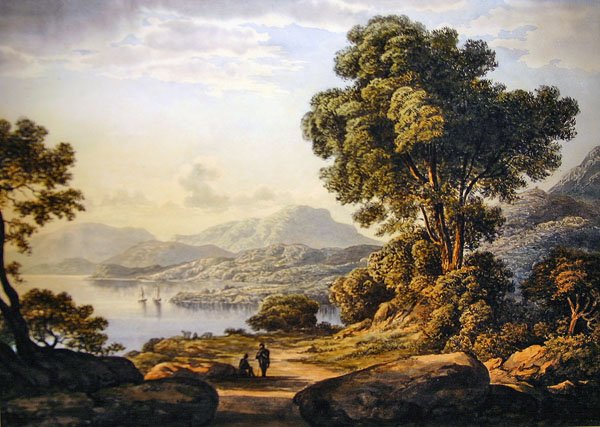 Utsikt i Lake District (akvarell på papper) av John Glover