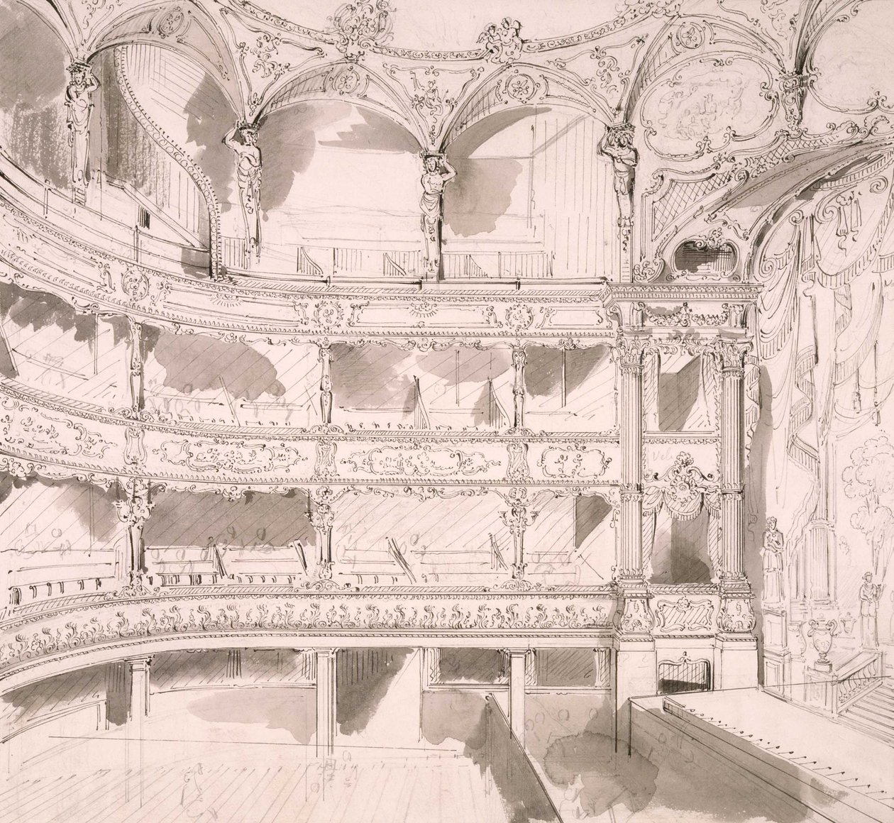 Interiör från St. James Theatre, London (skiss) av John Gregory Crace av John Gregory Crace